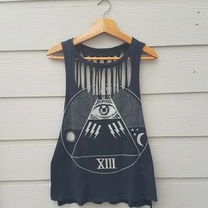 Indie Black All-Seeing Eye Shredded Rocker Tank